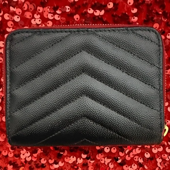 YSL Black & Red Zippy Wallet with Gold Logo - Picture 2 of 15